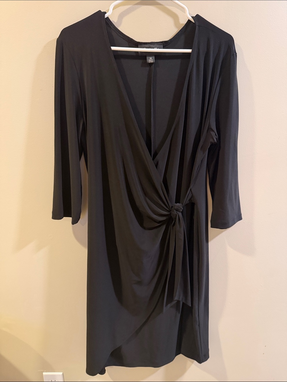 Scarlett Nite Black Long-Sleeve Wrap Dress with Side Knot